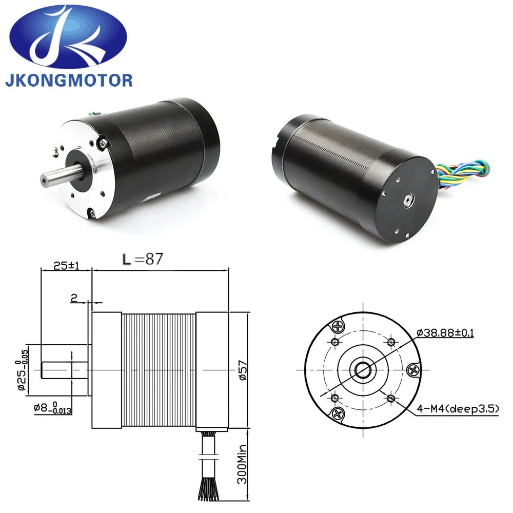 Imagem -03 - Motor sem Escova 36v 138w 5.3a e 57 mm dc Fases Polos Eixo Redondo 57*57*87 mm 033n. m 4000rpm Motor Bldc de 36v Motor Bldc com Corredor