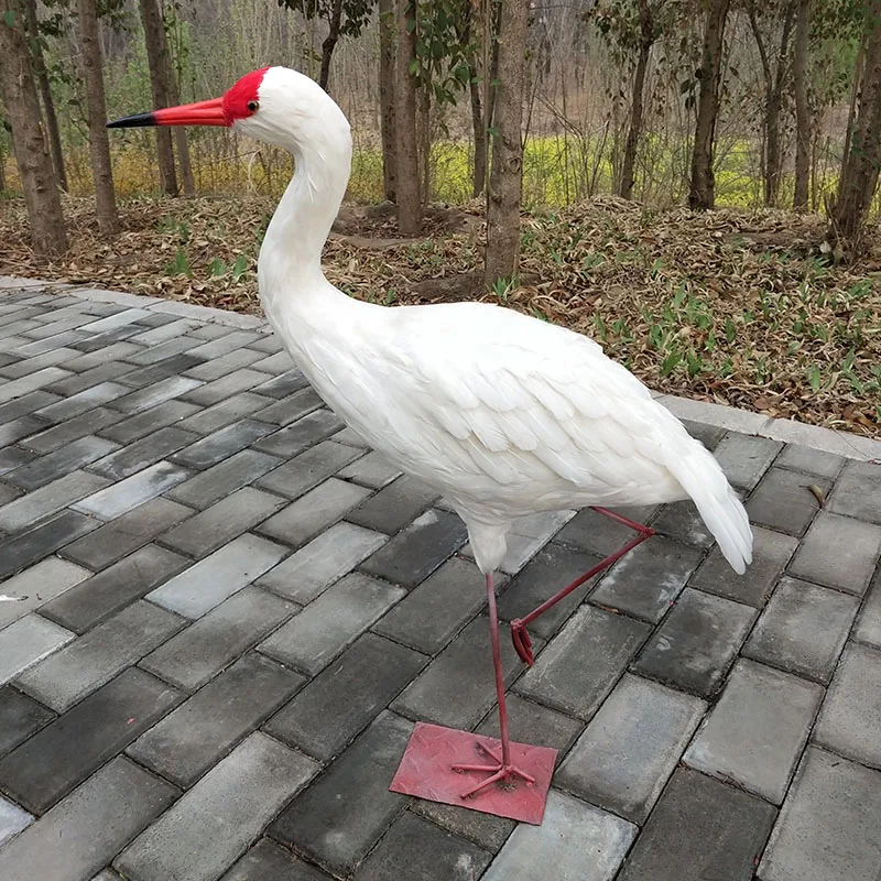 large 70x90cm white feathers Red-crowned crane model lifelike toy bird handicraft prop,home garden decoration Xmas gift w0096