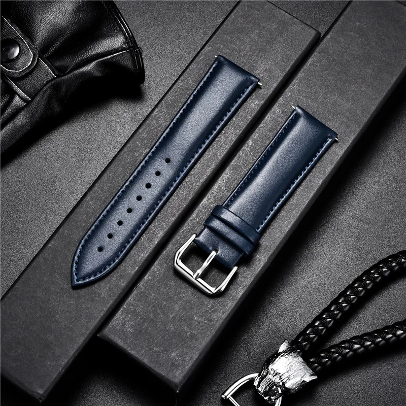 

Fashion Blue Calfskin Leather Watch Straps 14mm 16mm 18mm 20mm 22mm Watchbands Men Women Bracelet Watch Accessories