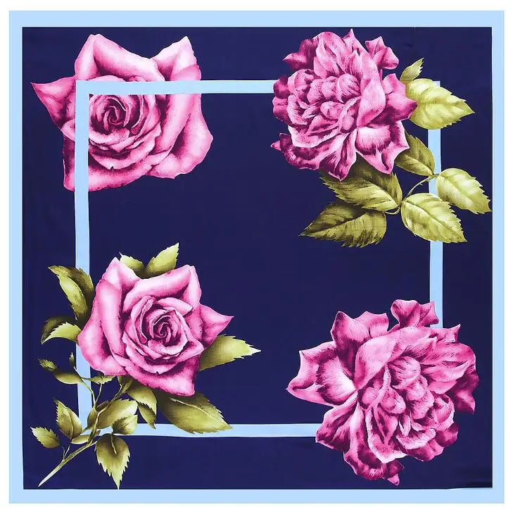 2020 New Fashion Brand Square Scarf For Ladies Rose Flower Print Silk Scarf Women Bandana Large Hijab Female Shawl Scarves Warps