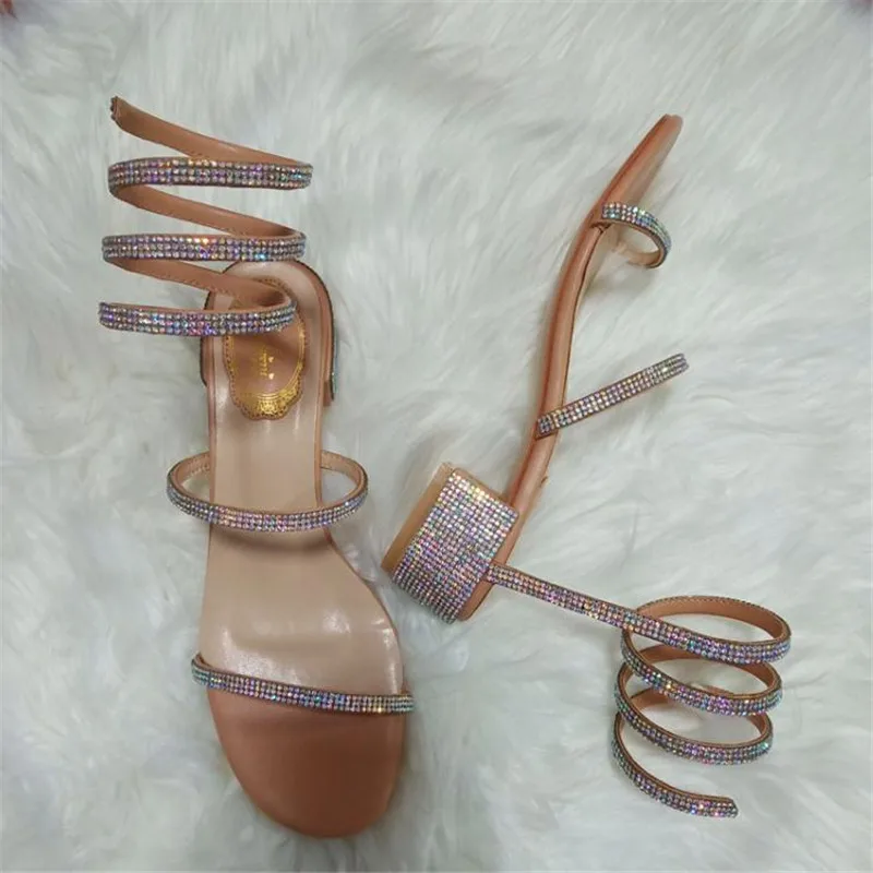 Fashion summer style Thick Heel gladiator sandals women Flat Sandals Snake Punk Rhinestone Women Sandals Wedding shoes