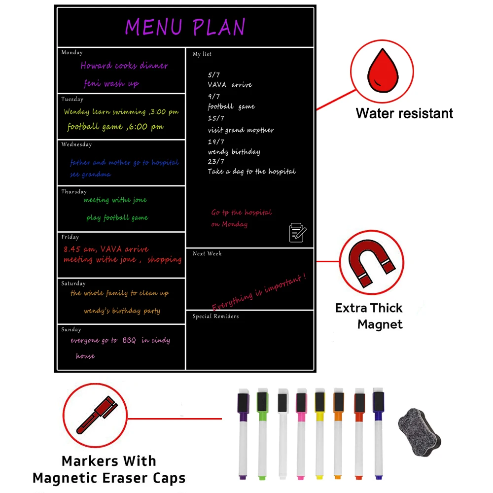 Hivillexun Magnetic Weekly Planner Magnetic Dry Erase Calendar Weekly Planner Board for Refrigerator Weekly dry Erase Boards