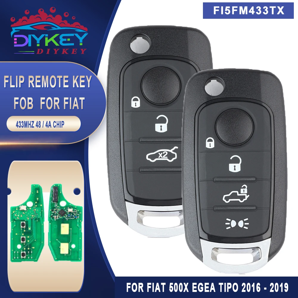 DIYKEY 3/4 Przyciski 433.92MHz FSK MQB ID48 / 4A Chip Do Fiat 500X Egea Tipo 2016 2017 2018 MODEL: 16FA FI5FM433TX Pilot zdalnego sterowania