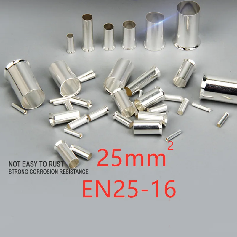 

25mm/EN25-16 4 AWG 50/100PCS Non-Insulated Wire Connector Ferrules Electrical Cable Terminal Copper Bare Tinned Crimp Terminal