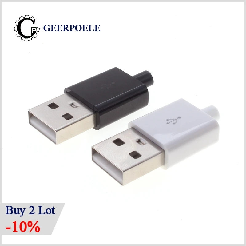 Male Type A 4Pin Square USB Connectors Plastic Shell USB Connector Flat Port Jack Tail Plug Sockect Terminales Electrique DIY