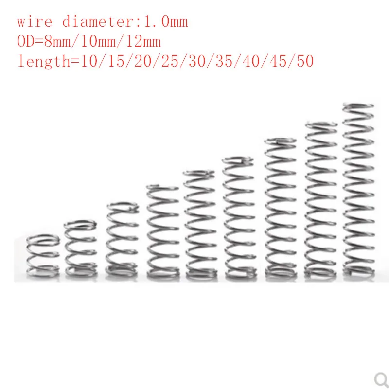 10pcs/lot 1.0mm Stainless Steel  Micro Small Compression spring OD 5-15mm length 15mm to 50mm