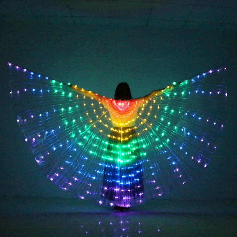 Belly Dance LED Wings Light Up Wing Costume LED Dance Wings Rainbow Colors Stage Performance Props No With Stick