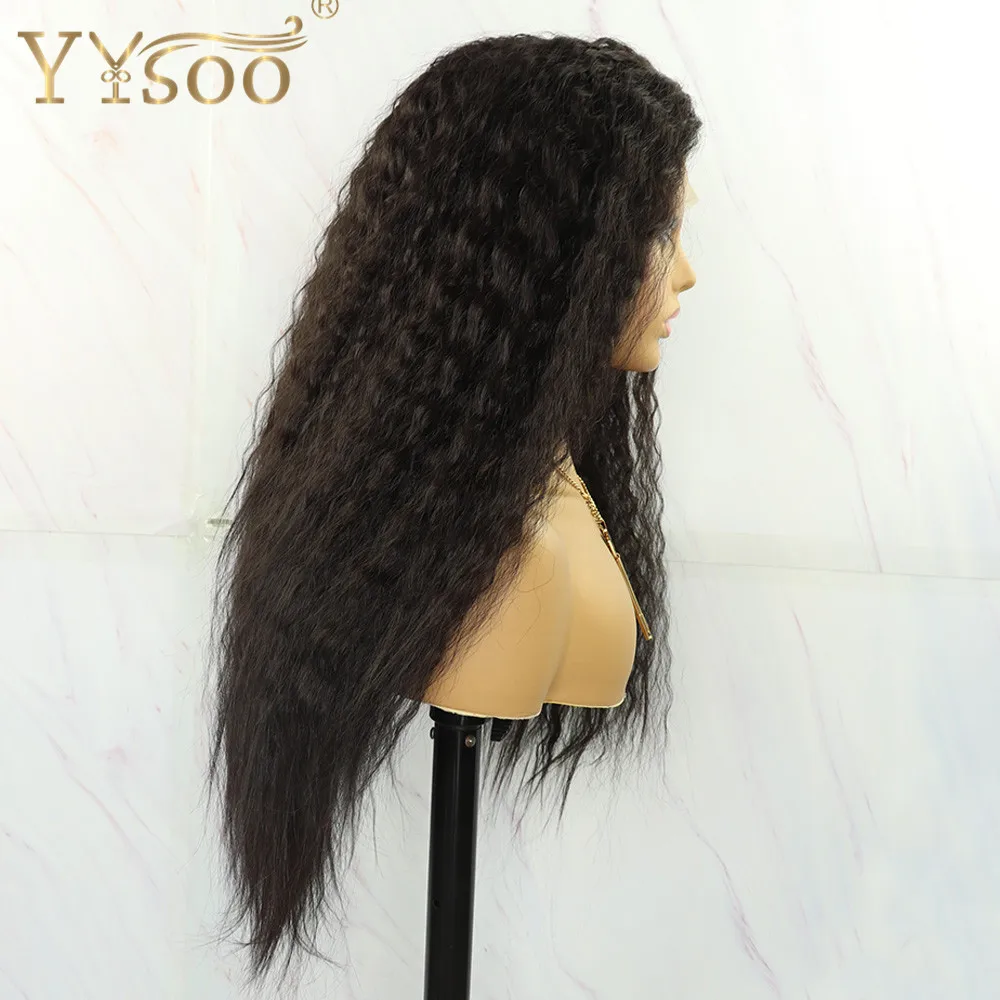 YYsoo – perruque Lace Front wig synthétique longue sans colle – Futura Hair, cheveux crépus lisses, couleur naturelle, 13x4, perruque Yaki pour femmes