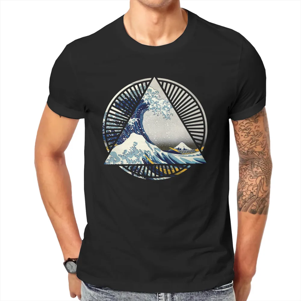 Beach Summer Sea TShirt for Men Vintage Hokusai Mount Fuji Great Tsunami Wave Soft Summer T Shirt High Quality Trendy Loose