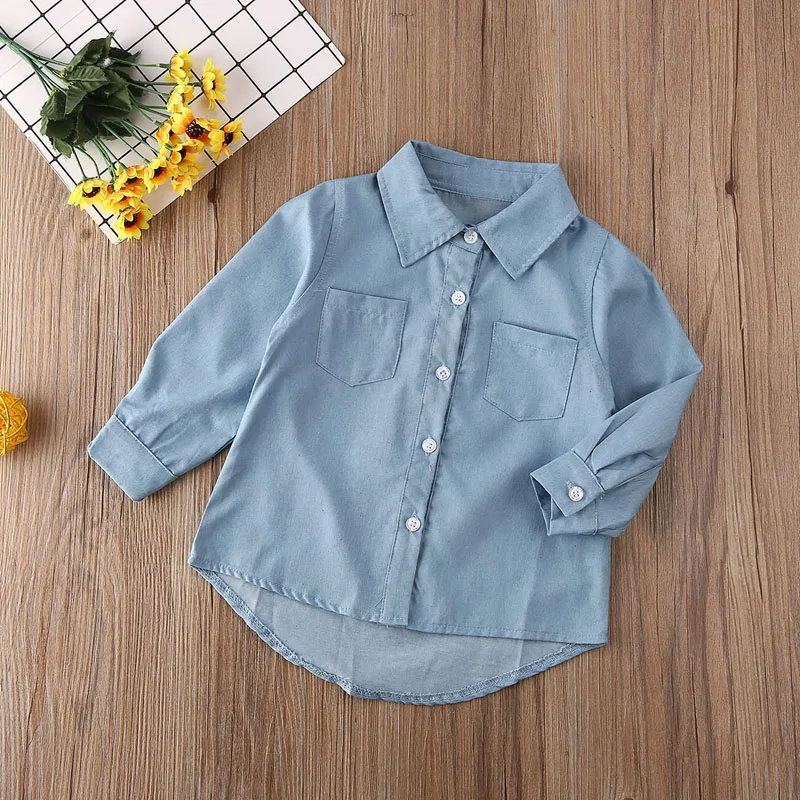 US Stock Toddler Kid Baby Girl Autumn Clothes Denim Long Sleeve Shirt Blouse Coat Shirt Jacket Letter Print 2-7Year