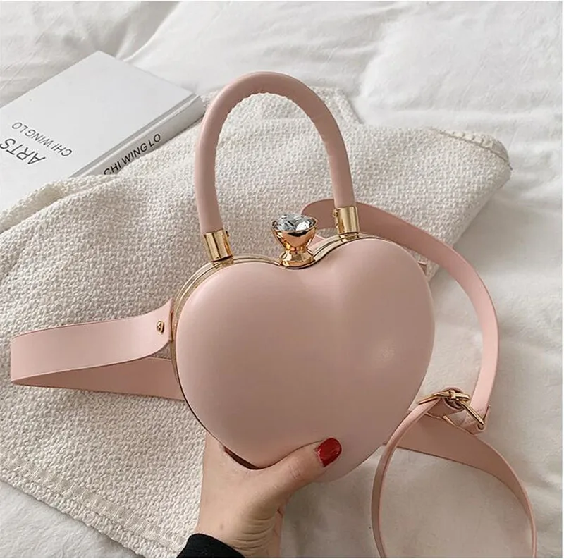 New Women Leather Shoulder Bags Heart Shaped Wedding Clutch Bags Fashion Cross Body Bags Mini Evening Bag Drop Shipping 12 Color