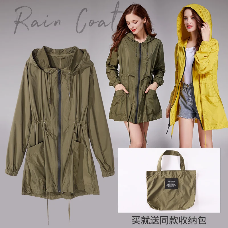 Fashion Rain Cover Raincoat Women Waist Short Waist Windbreaker Light Portable Travel Water Jacket