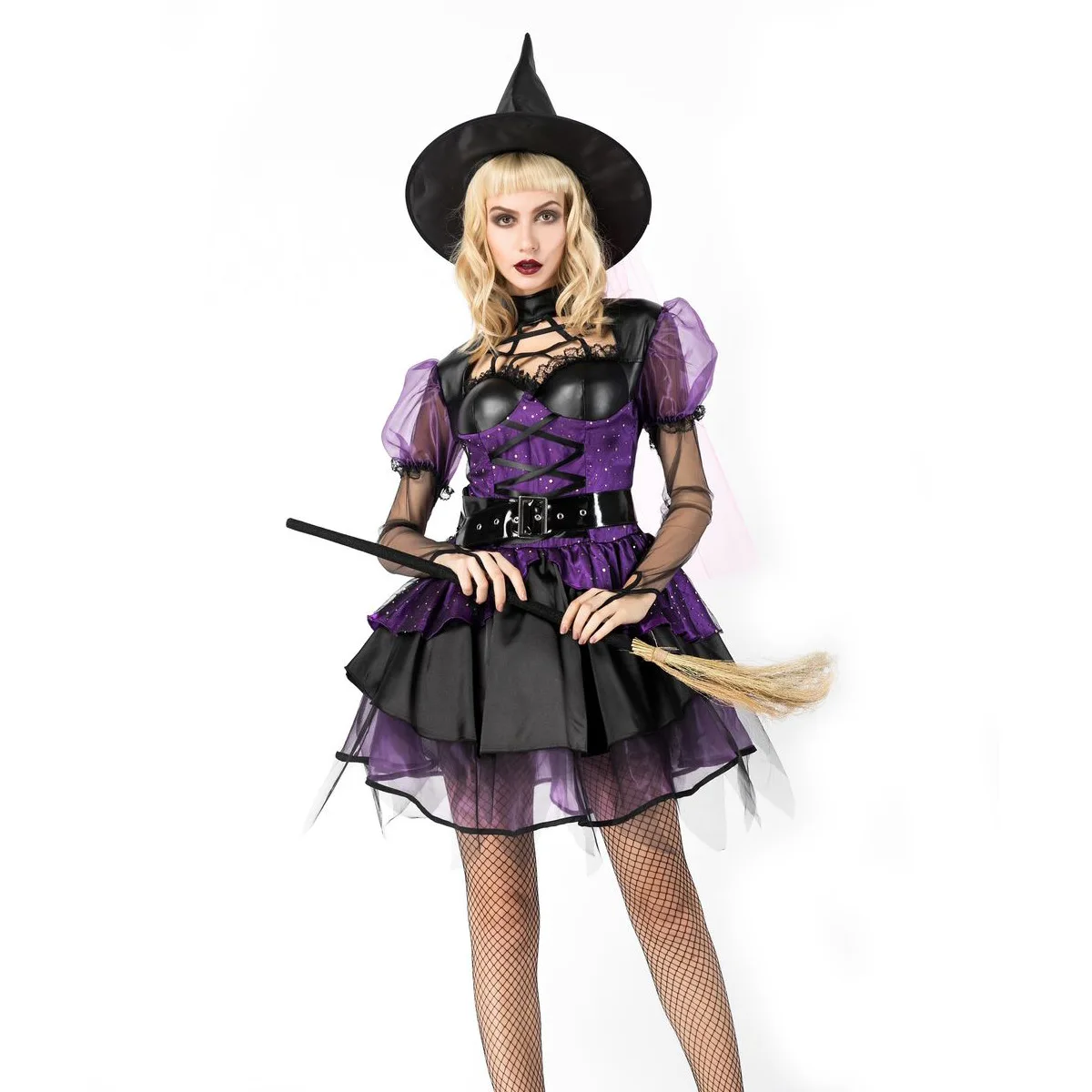 

2-Pcs Gothic Witch Halloween Costume Sorceress Costume Adult Witch Purple Fancy Dress Witch Wicked Cosplay Sexy Rolita Costume