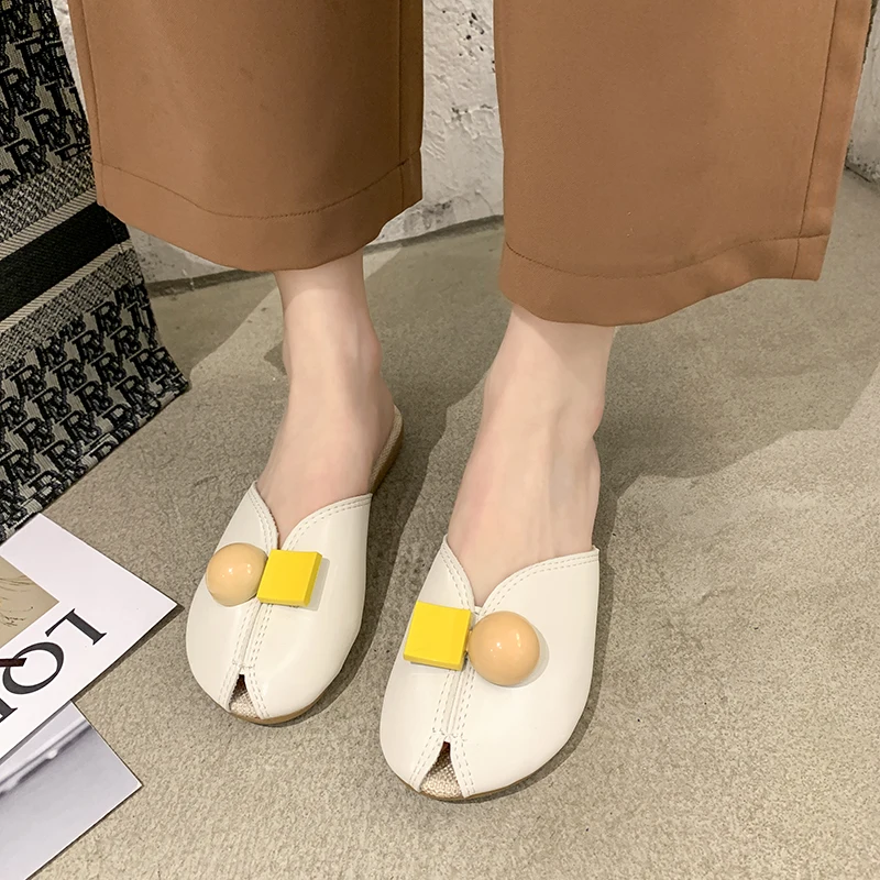 2021 New Fashion Flat Beach Slippers Summer New Slippers Shoes Women Ladies Muller Fish Mouth Comfortable Ladies Shoes