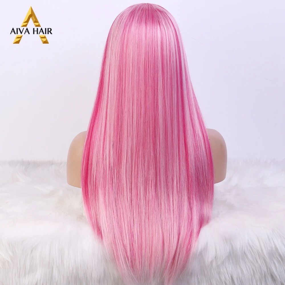 Highlight Pink 30Inch Synthetic 13X4 Lace Front Wig Pre Plucked Hot Pink Color Drag Queen Cosplay Wigs For Women 180% Aiva