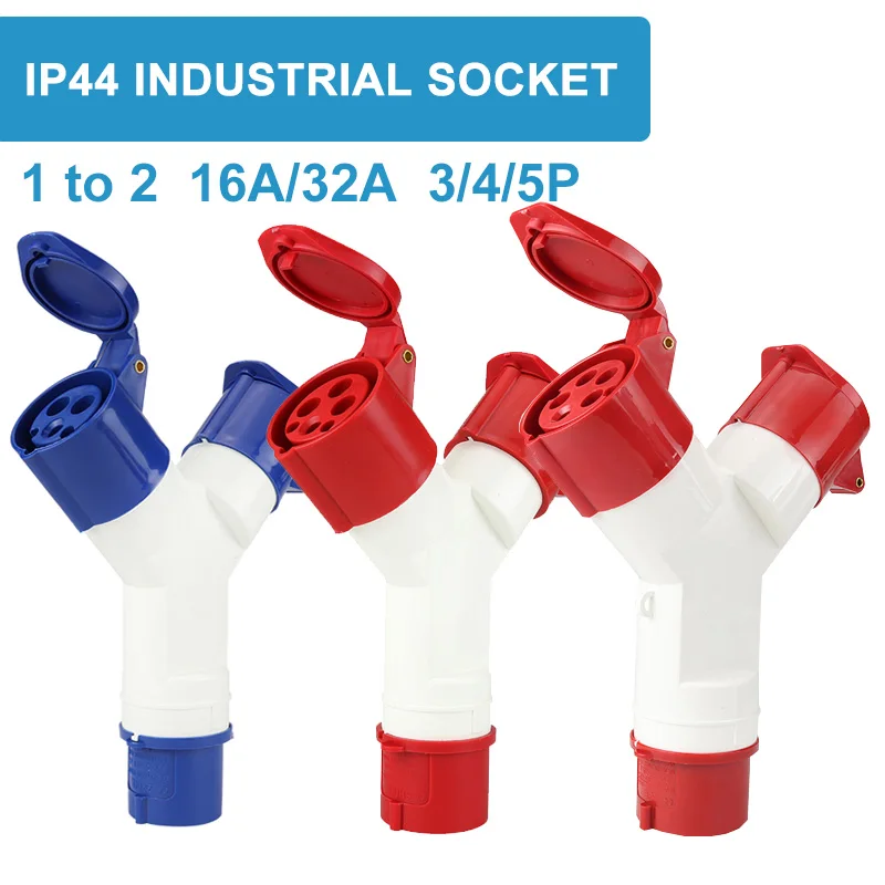 Multi-functional Industrial 3 Pin 16A 32A Inpute 1 Plug Output 3 Socket IP67 Waterproof Dustproof IP44 Three-way Plug Socket