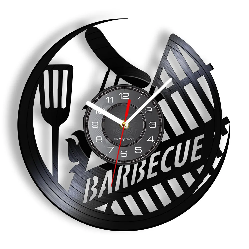 Barbecue Sausage Outdoor Picnic Vinyl Record Wall Clock BBQ Grill Sign Home Decor Roast Meat Hanging Watch Cooking Lover Gift