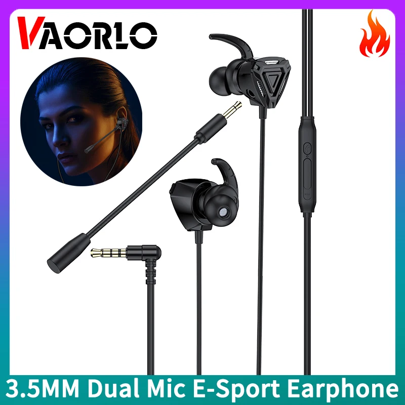 VAORLO Detachable Dual Mic Gaming Earphone 7.1 Surround Stereo Sound E-Sport Headset For PUBC PS4 CSGO Casque PC 3.5MM Headphone