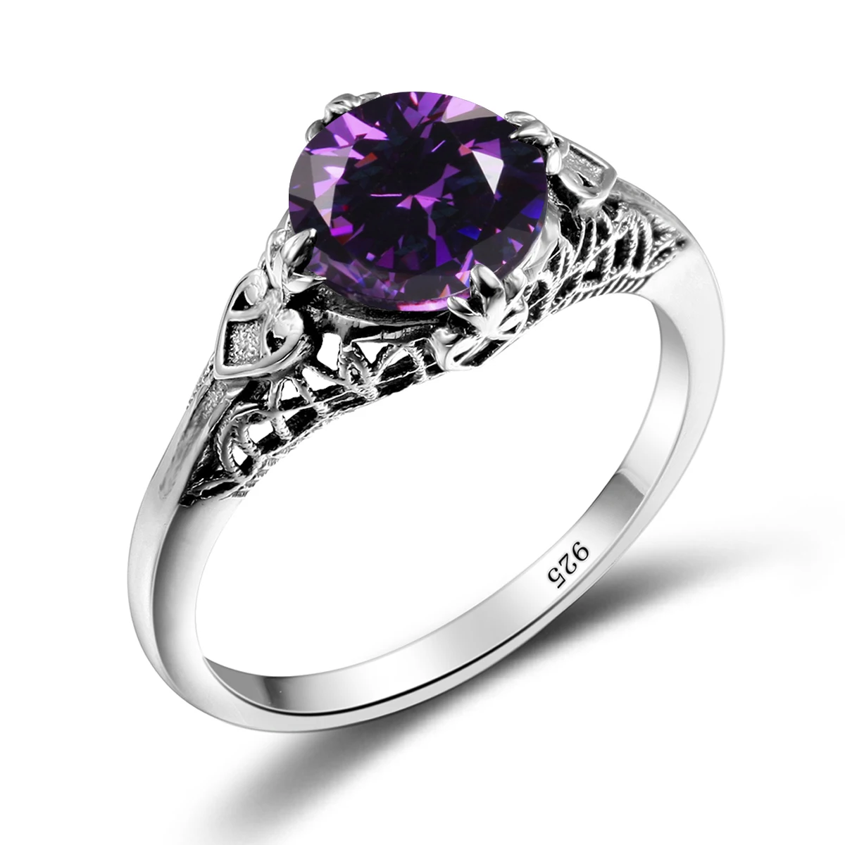 

Luxury Silver Rings For Women Amethyst Ring Gemstones Real 925 Sterling Silver Round Undefined Vintage Silver 925 Jewelry