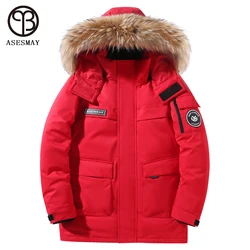 Asesmay 2021 Merk Kleding Lange Donsjack Mannen Winter Casual Thicken Jas Natuurlijke Bont Kap Trendy Mode Sneeuw Warm parka