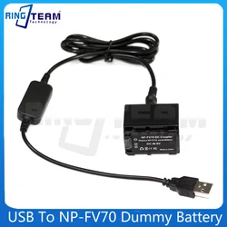 USB to DC 5525 Power Cable + NP-FV70 Dummy Battery DC Coupler For Sony HDR-PJ50E TD10E VG10E CX150E CX350E CX550E Camera
