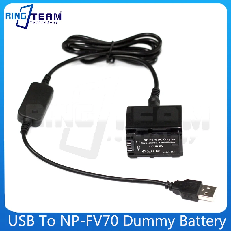 USB to DC 5525 Male Cable + NP-FV70 Dummy Battery NP-FV70 DC Coupler for Sony HDR-PJ50E TD10E VG10E CX150E CX350E CX550E