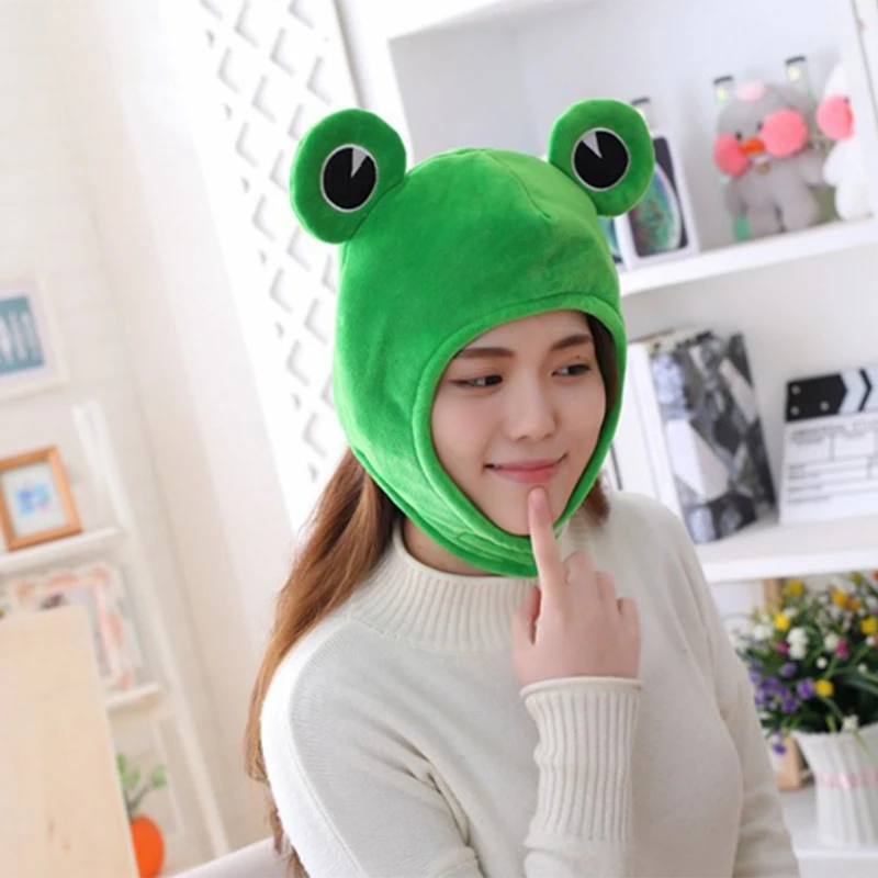 Funny Big Frog Eyes Cartoon Plush Hat Toy Green Headgear Cap Cosplay Costume Winter Festival Party Dress Up Photo Props