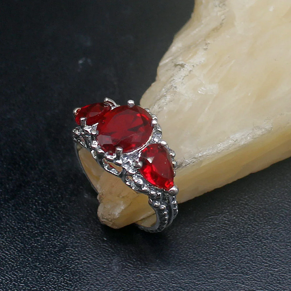 

Gemstonefactory Jewelry Big Promotion Single Unique 925 Silver Perfect Prom Red Garnet Women Men Gifts Rings 8# 20212825