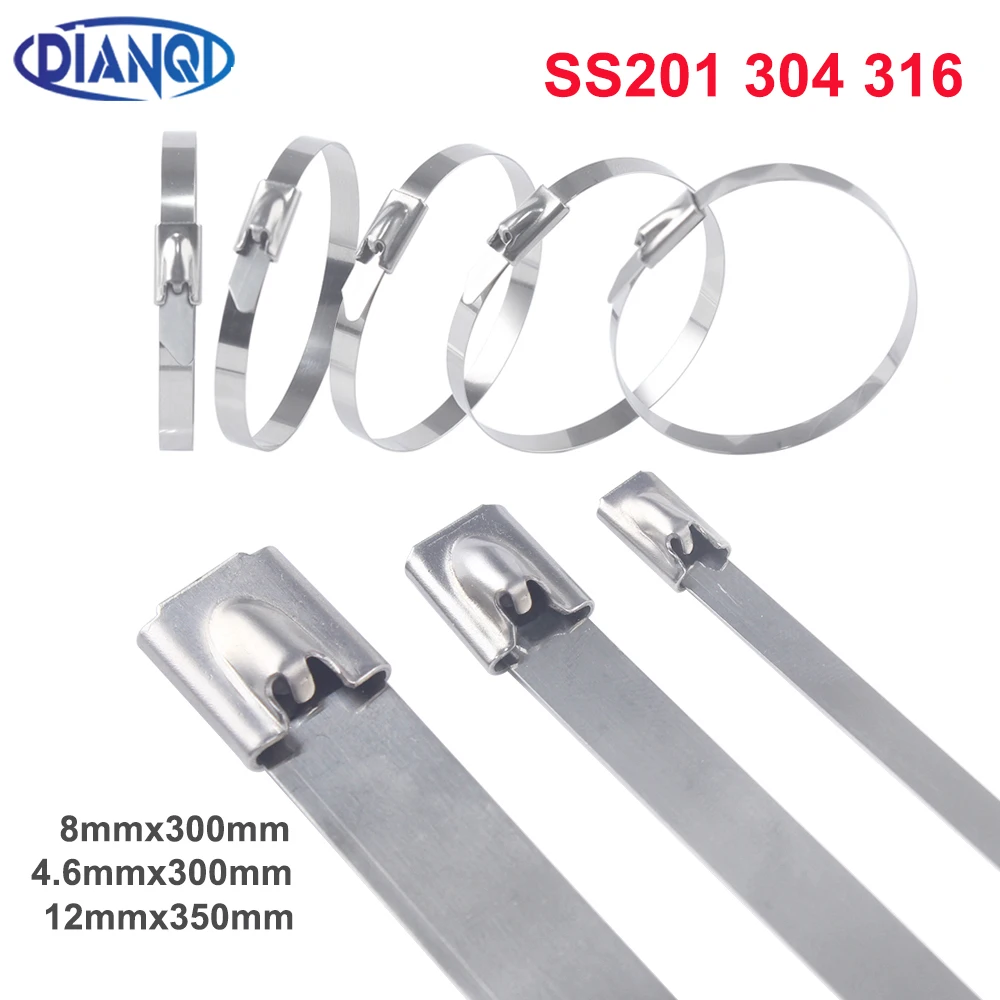 100pcs 4.6x300mm 8mmx300mm 12mm*350mm Latching Self-Locking Stainless Steel Zip Cable Tie Wrap Cable Ties SS201 SS304 SS316