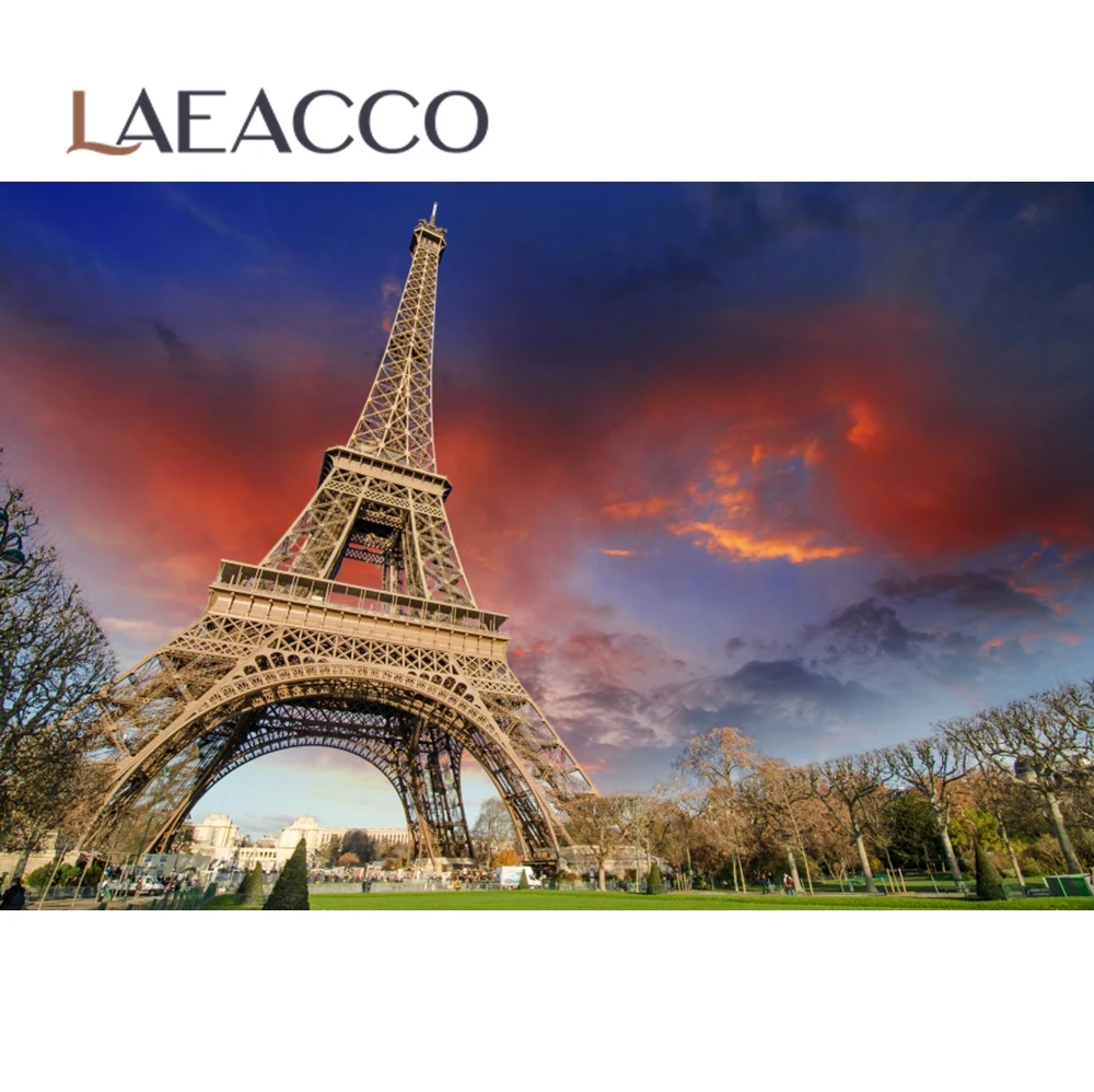 Laeacco Vinyl Backdrops For Photography Eiffel Tower Old Town Flowers Street Blue Sky Scenic Photo Background For Photo Studio