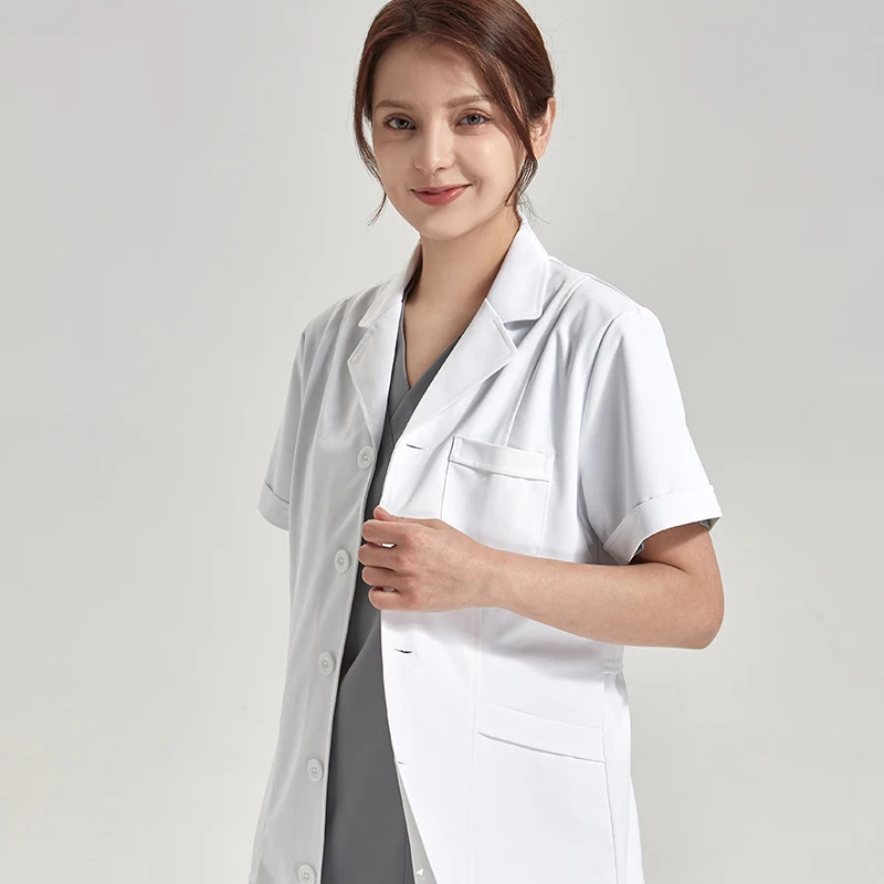 Professional Lab Coat for Women Men Long/Short Sleeve Lightweight Quality Material Doctor's Lab Coats Milk White Robe 706-100