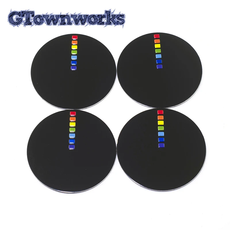 4pcs 45mm Wheel Center Stickers Seven Colors Multi-colors Flat Badges Emblems Rainbow Rotation Effect Car Sticker Logo