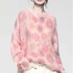 2021 Autumn Long Sleeve Top Sweaters Loose Oversized Pullover Lazy Style Knitwear Korean Fashion Autumn Clothes Women Pink Tops