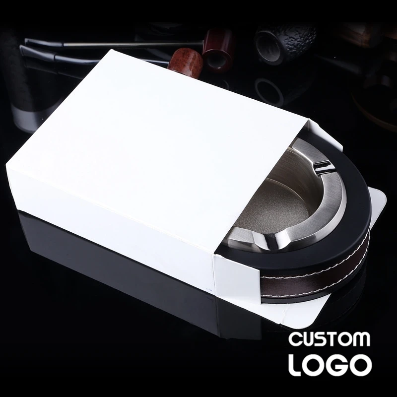 Top Quality Cigar Ashtray Metal Leather Free Custom Logo Cigarette Tobacco Ash Storage High Capacity Cigaret Ashtray Gifts