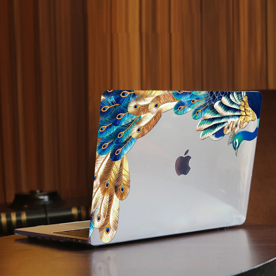 MTT 2022 2023 Crystal Case For Macbook Air Pro 13.6 13 14 16 Peacock Feather Laptop Cover For Macbook Pro 13 Funda A2338 A2289