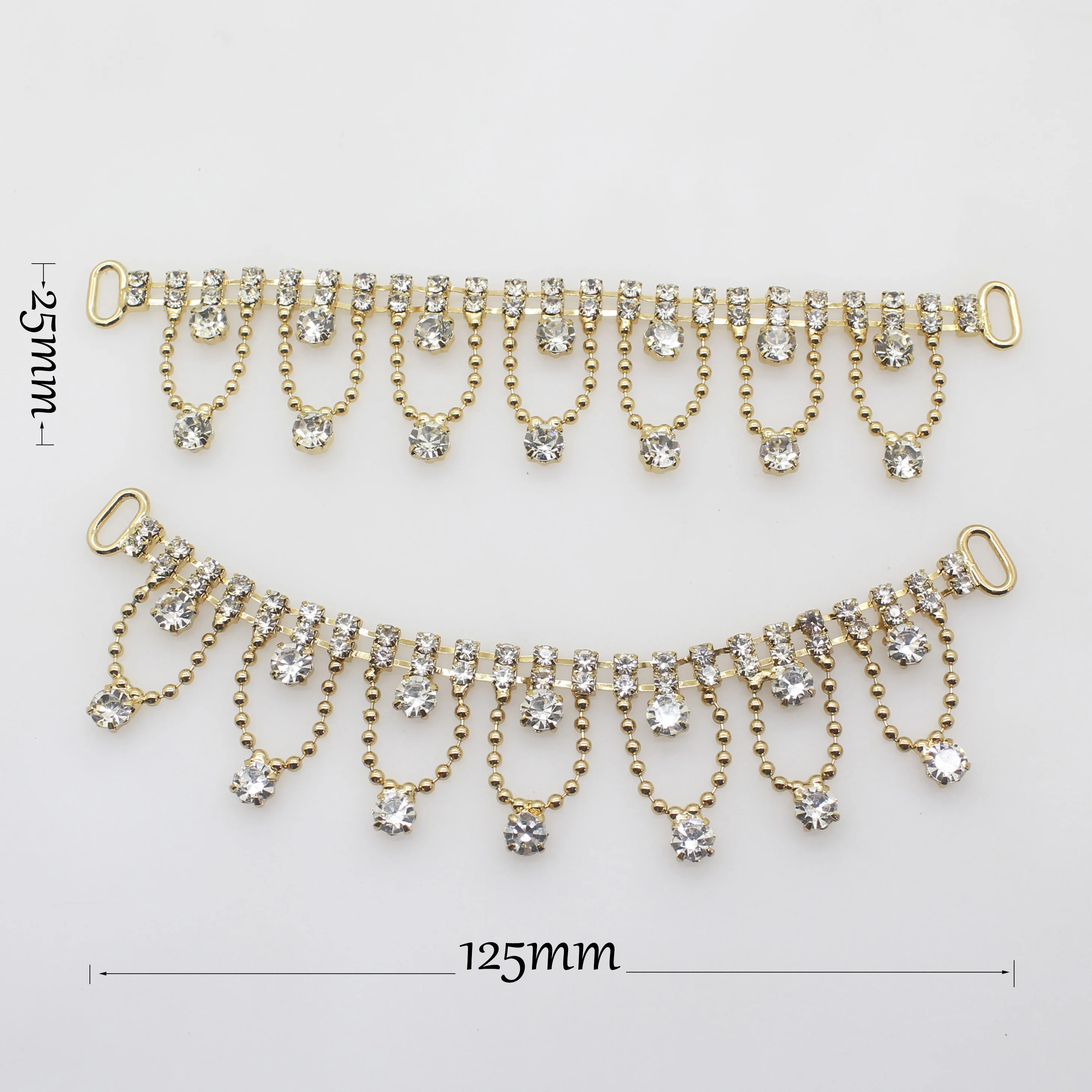 NEW 2Pcs 25mm*125mm Charm Rhinestone Bikini Connectors/Buckle Crystal Bead Chain For Swimming Wear Decoration