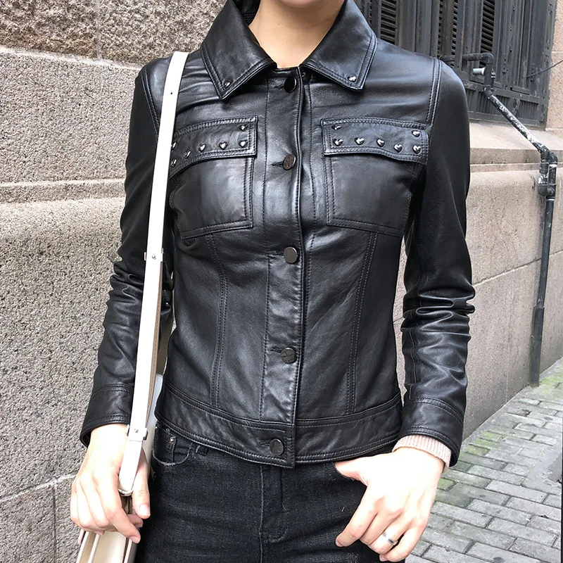 Blouson en cuir de mouton 100% véritable pour femme, vêtement décontracté, Vintage coréen, mode printemps-automne 2020, OT1