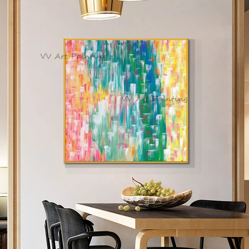 Abstract Gradual Change Painting 100%Hand Painted Oil Painting On Canvas Green Wall Art Vintage Poster Art For Modern Home Decor