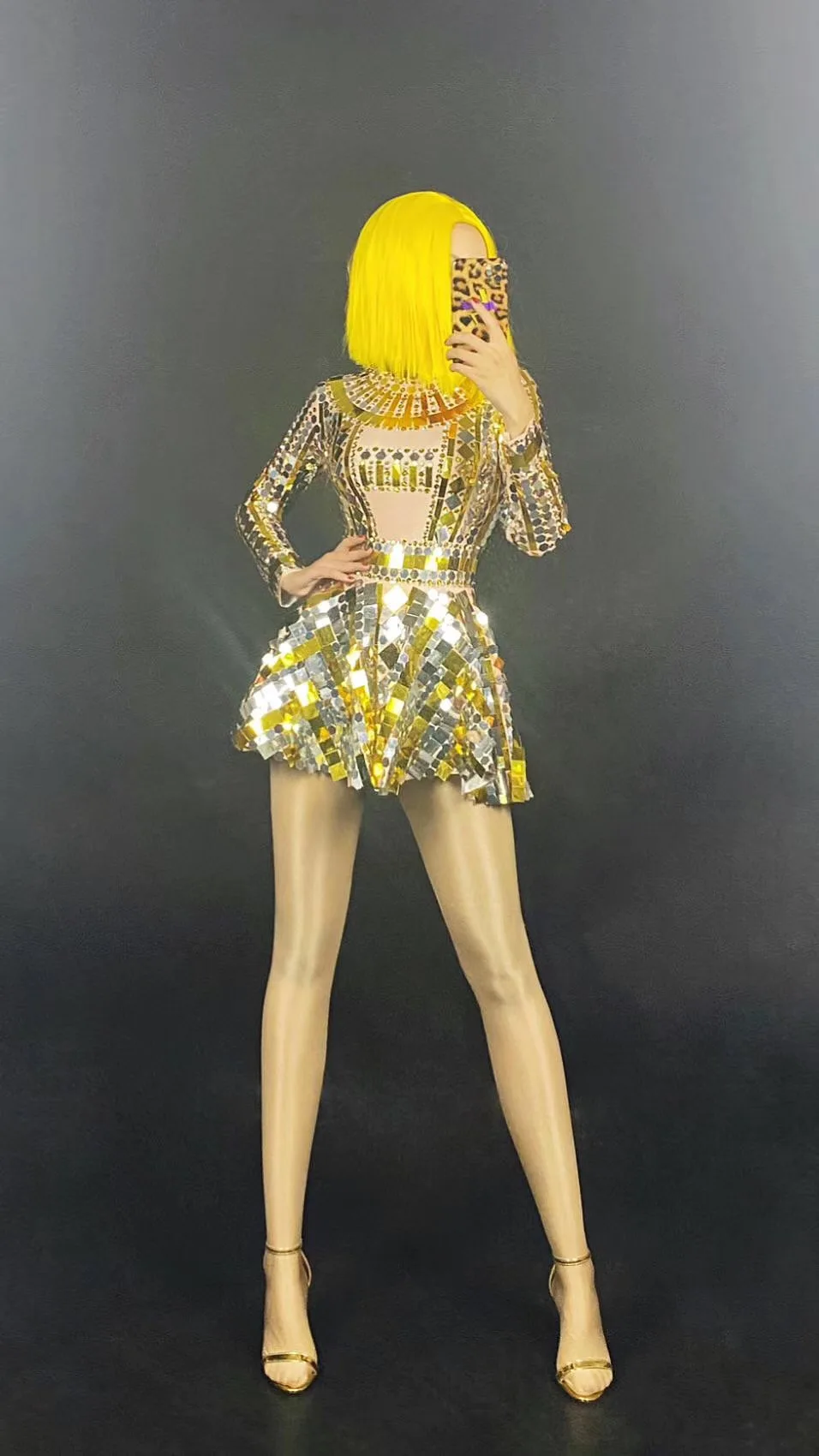 新しいブリンブリンゴールドシルバースパンコールラインストーンボディスーツ長袖誕生日祝うパーティーウエディング衣装女性歌手ステージ着用