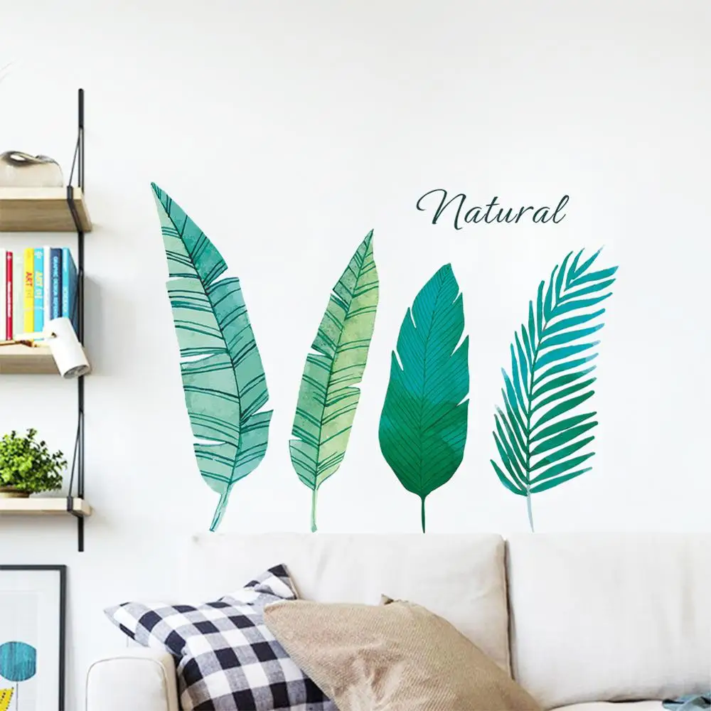 Green Leaves Wall Sticker For Bedroom Wardrobe Decoration Mural Living Room Background Home Decor Creative Plant Beautify Decals