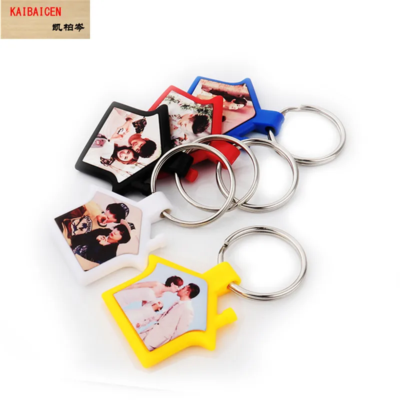 

200pcs/Lot Sublimation blanks Key Rings thermal transfer printing house pendant tag plastic keychains