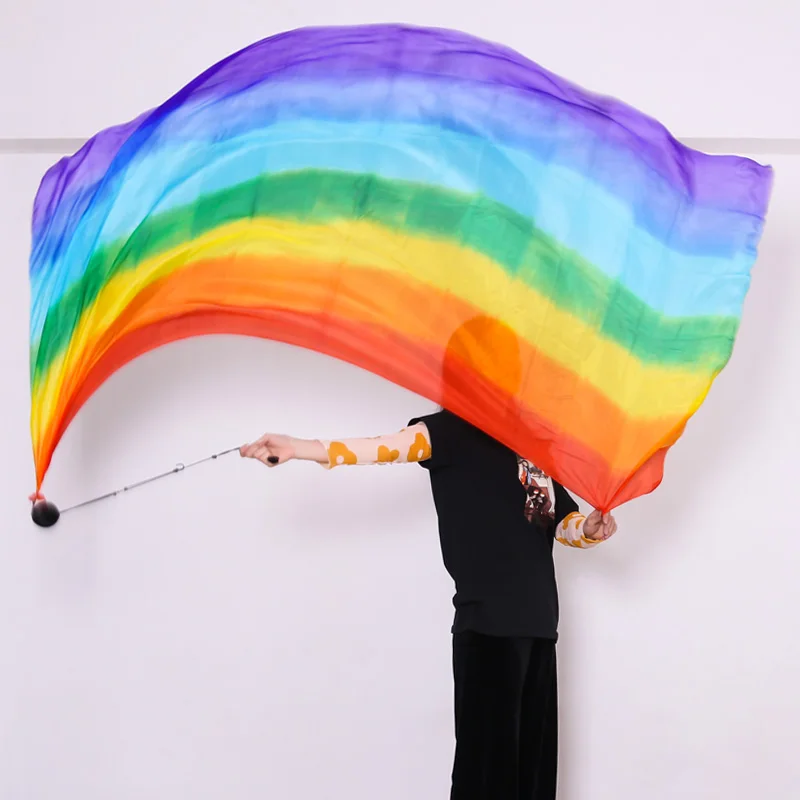 Bauchtanz Seide Schleier 250x114 cm Poi Kette Geworfen Ball Frauen Streamer Bühne Leistung Requisiten Regenbogen Farbverlauf zubehör