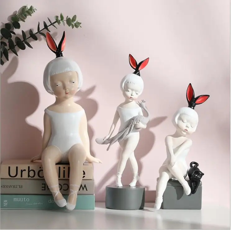 

Nordic Cute Bunny Girl Resin Accessories art Home Livingroom Desktop Furnishing Crafts Office Coffee Table Figurines Decoration