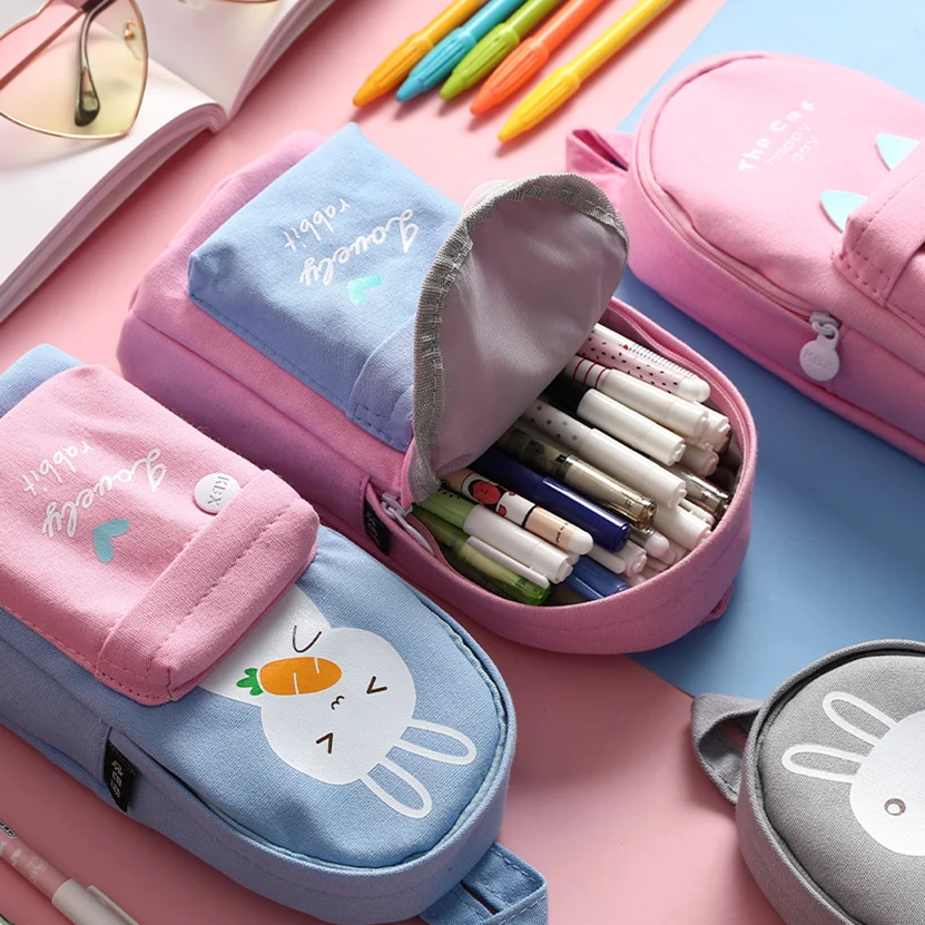 Estuches de lápices Kawaii negros para la escuela, estuches de lápices lindos, estuches escolares grandes, 2021