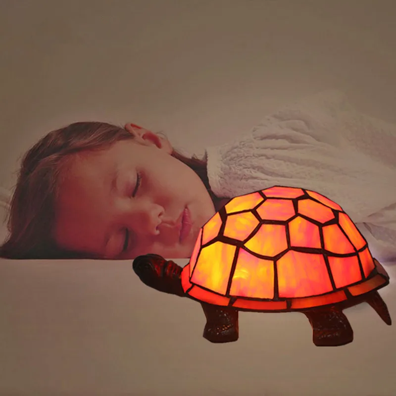 Tiffany European Style Color Turtle Table Lamp Bedroom Bedside Retro Creative Fashion Cute Cartoon Night Lights E27 AC110V 220V