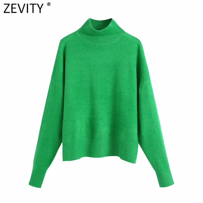 Zevity Women Fashion Mock Neck Solid Candy Color Casual Knitting Sweater Female Chic Basic Long Sleeve Pullover Brand Tops SW937