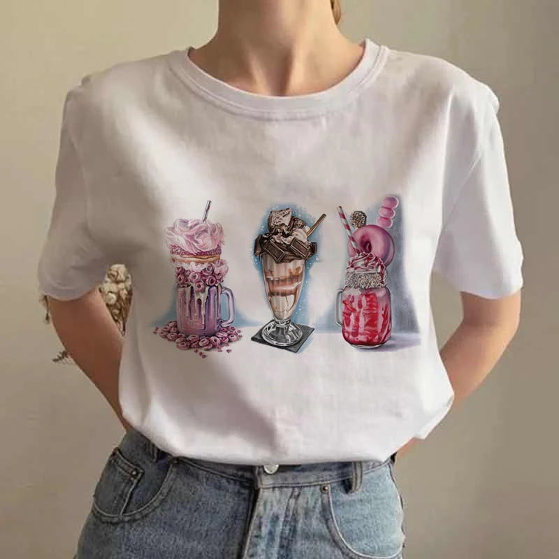 Women 2020 Summer Dessert Watercolor Ice cream Cute Cartoon Lady T-shirts Top T Shirt Ladies Womens Graphic Female Tee T-Shirt