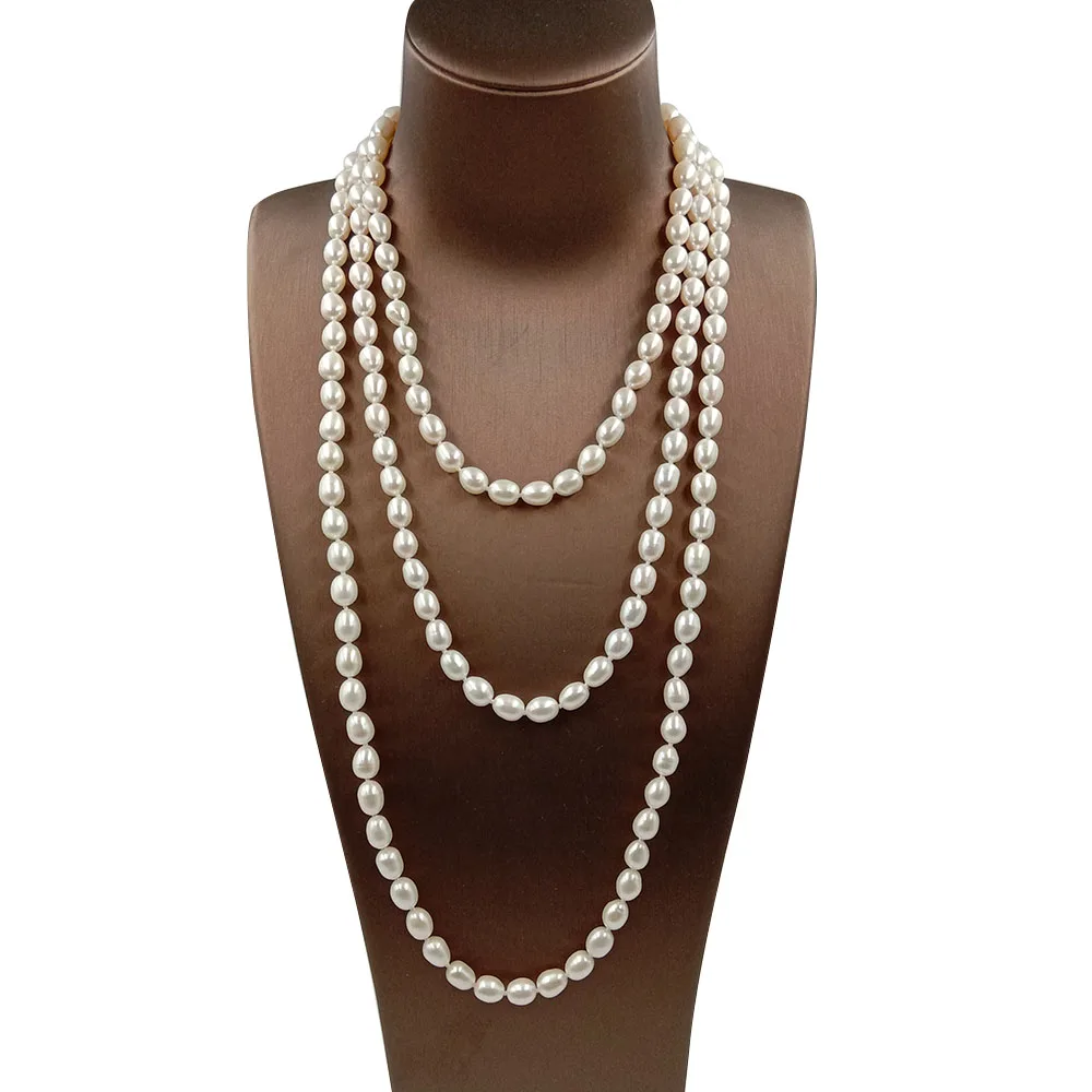 free shipping 160 CM long nature pearl necklace100% NATURE FRESHWATER PEARL-63 inch long necklace,in nature white,purple color