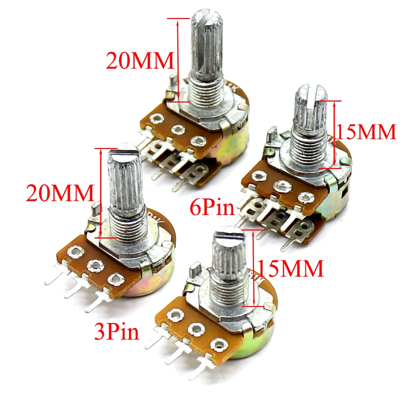 5PCS WH148 Potentiometer with switch 3/6Pin 15MM/20MM Shaft Amplifier Dual Stereo Potentiometer 1K 2K 5K 10K 50K 100K 500K