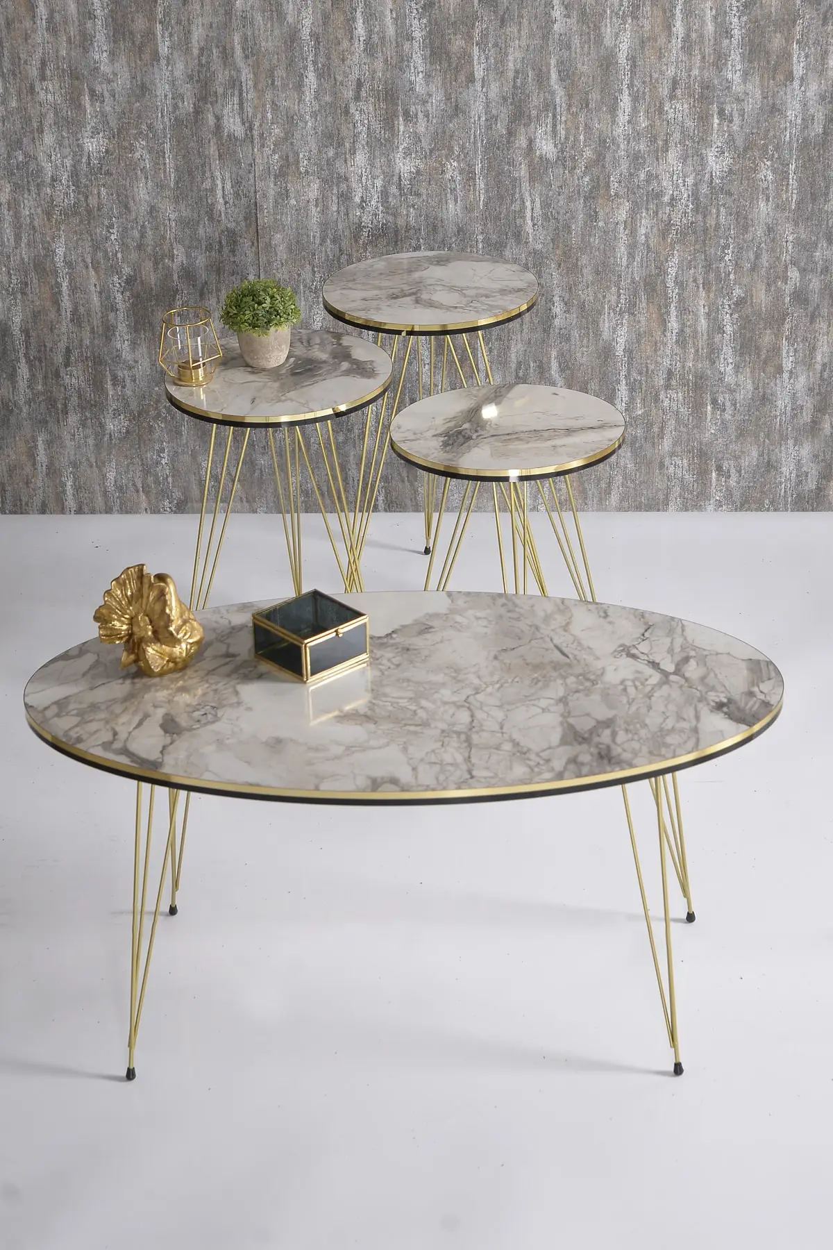 Zigon Coffee Table And Coffee Table in the Middle Ellipse Set Double Gold Ephesus Tel